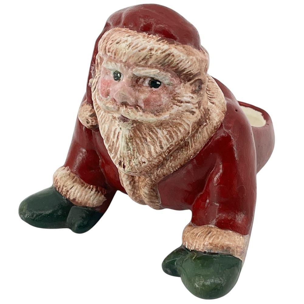 Vintage Ceramic Side Eye Santa Claus Tea-light Candle Holder Kitschy Christmas